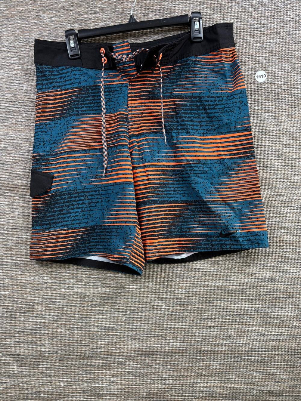 Nike Board Shorts Mens 32 Blue Orange Stripe Drawstring Pocket Swim Trunks